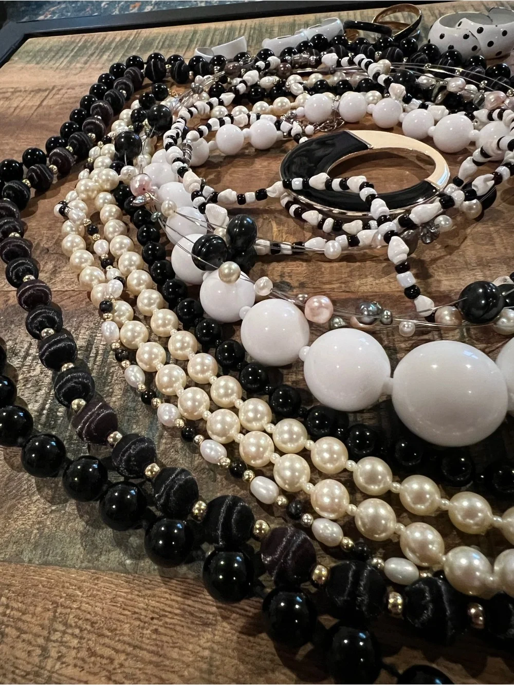 Mixed Lot Vintage Wearable or Craft Black & White Necklaces and Earrings